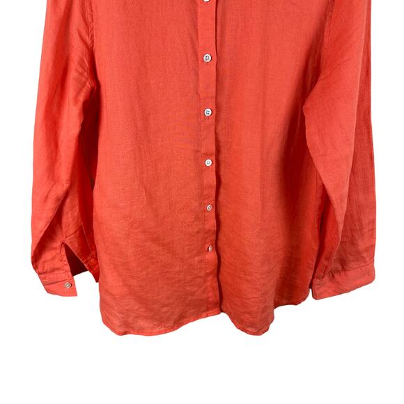 J. Jill Orange Linen Button Tunic Top Size Small Long Sleeves Simple Minimalist - Picture 3 of 12